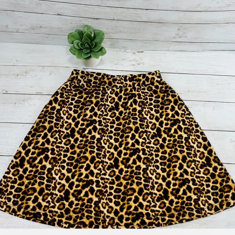 Skirt Black Tan leopard Animal Print A Line Mini Skirt Size Small